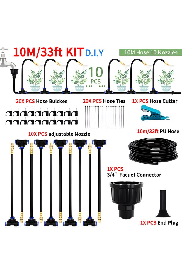 DIY 10M DIY Free Bending Universal Spray Kit For Greenhouse Garden Flowers Plant Watering Irrigation