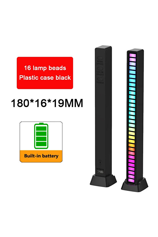 16LED Black Battery RGB LED Strip Light Music Sound Control Pickup Rhythm Ambient Lamp Atmosphere Ni
