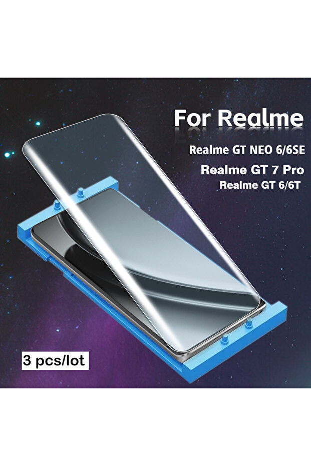 3 Pcs Realme GT 6T 3PCS Full Curved Ceramic Screen Preotector For Reame GT 6 6T, Realme 7 Pro, Realm