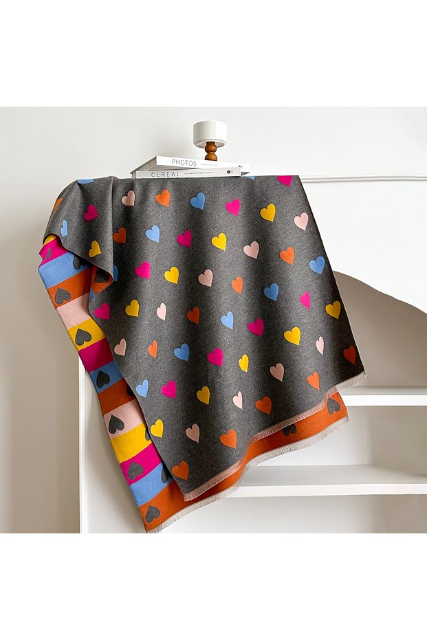 GRAY Autumn Winter Retro Imitaion Cashmere Shawl Fashion Woman Versatile Heart Double-sided Color Ma