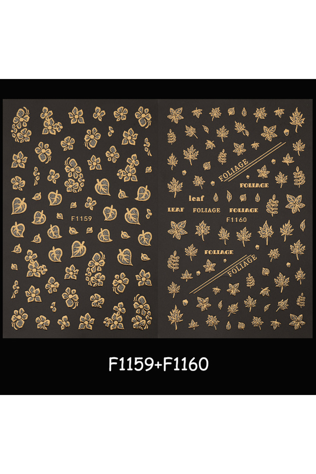 F1159-1160 3D Shiny Brozing Golden French Lines Nail Stickers Silvery Glitter Butterflies Florals Ma