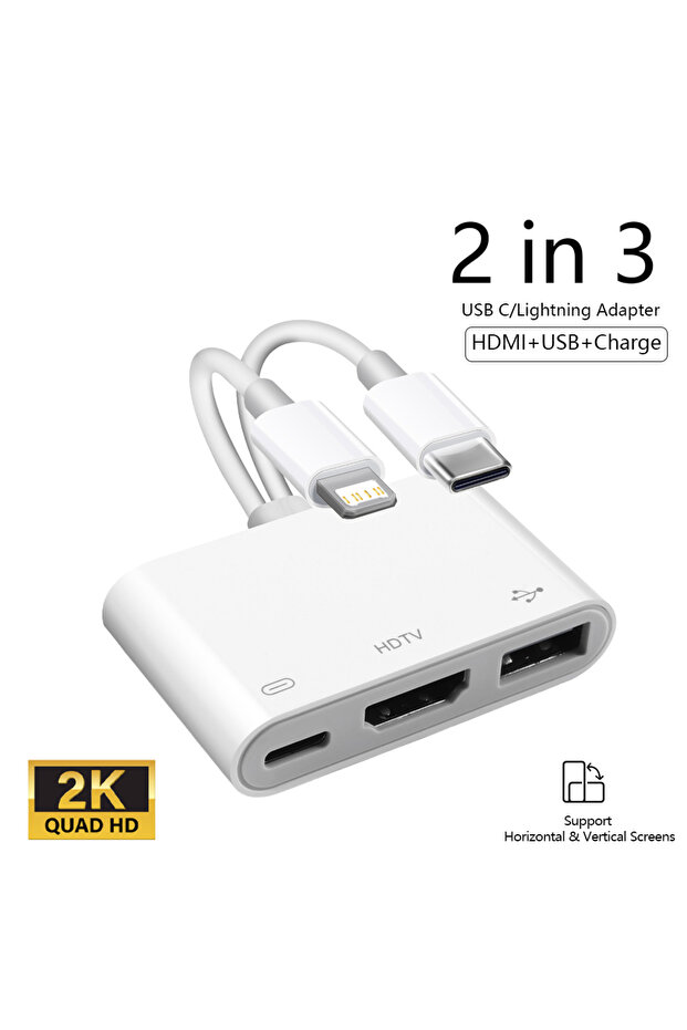 2 in 3 3 in 1 Lightning to HDMI Adapter, USB 3.0 Port & USB-C Charging Port Compatible for MacBook P