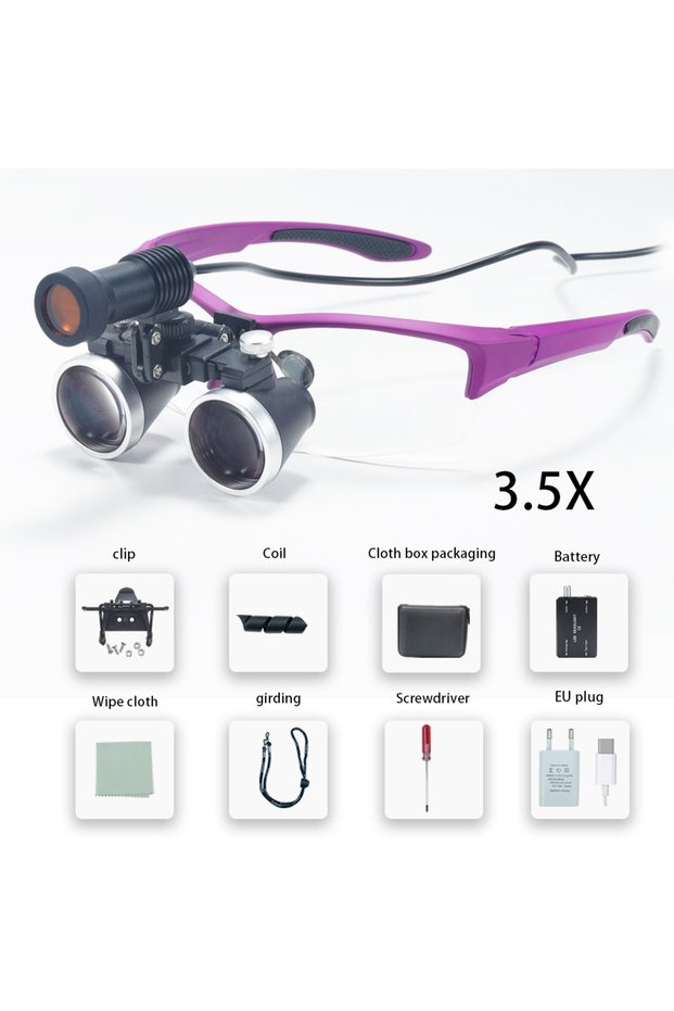 3.5X 5W Light purple Dental Loupes 2.5/3.5X Magnifier Lab Medical Magnification Binocular Magnifier