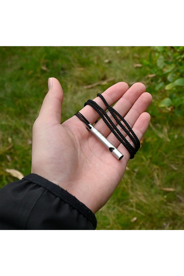 Silver Ultralight Titanium Emergency Whistle with Cord Outdoor Survival Camping Hiking Exploring Cam