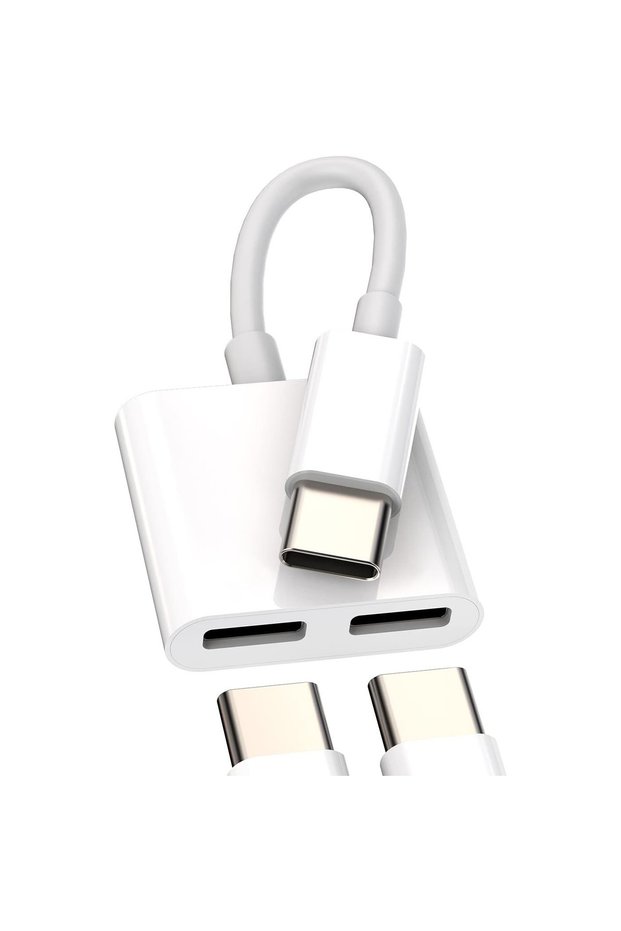 white 2 in 1 USB C to 3.5mm Audio Adapter Charging Splitter, Type C Aux Headphone Jack Dongle for iP
