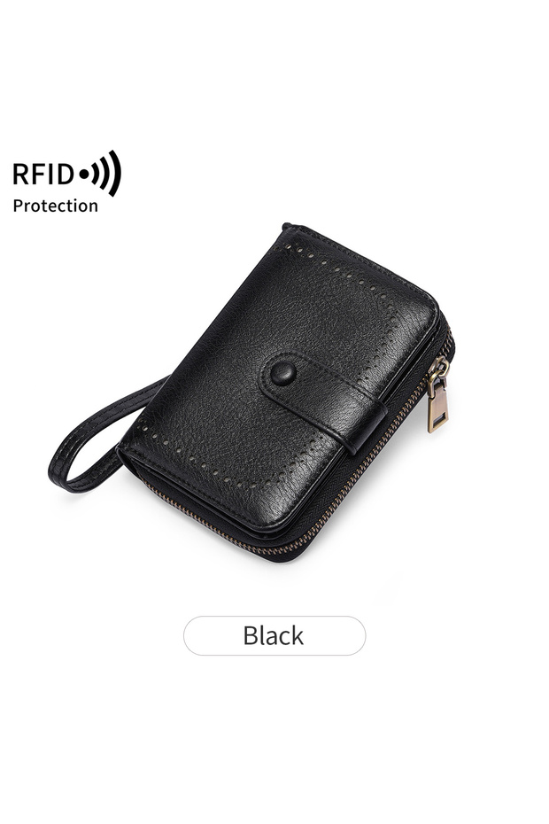 QB351-Black MIYIN Retro Large Capacity RFID Shielded Women's Short Wallet Multi Card Slot Organ Cred