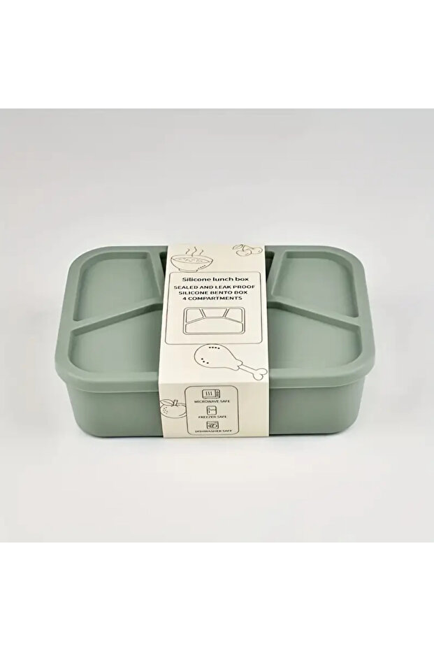 green Food-Grade Eco-Friendly Leak-Proof Silicone Lunch Box, Suitable for Children and Adults, 4 Com