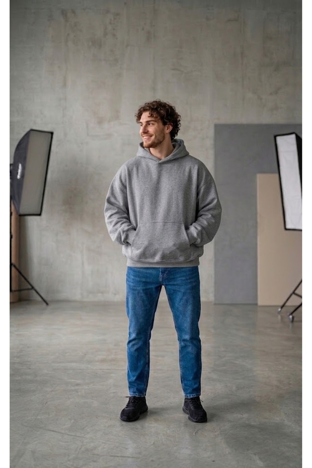 Gray Kangaroo Model Oversize Plus Size Mold Men's Large Size Sweatshirt