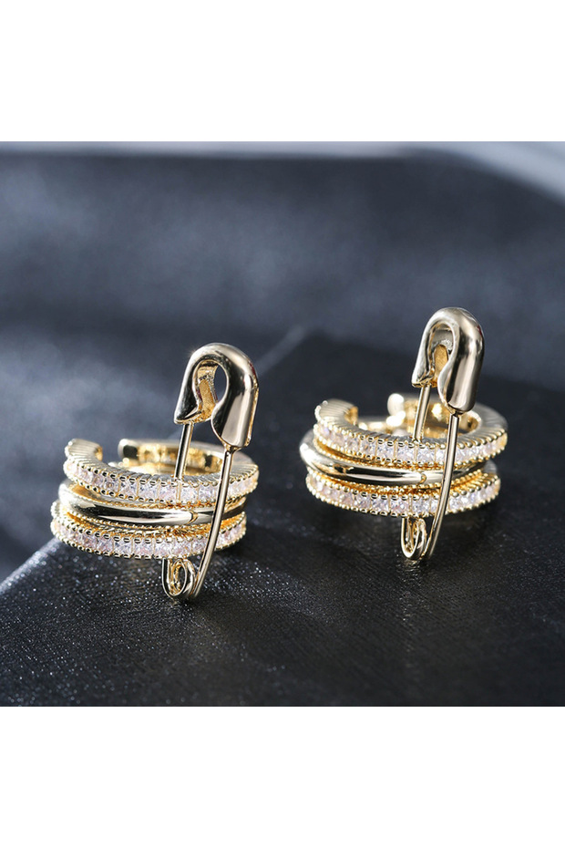 Imitation Rhodium Plated Paper Clip Zircon Series Earrings Earrings Niche Fashion Personality Pin Ea