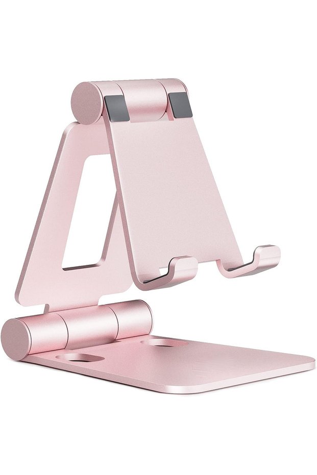 Rose Gold Dual Folding Cell Phone Stand, Adjustable Foldable Holder for iPhone 16/15/14/13/12/11 Pro