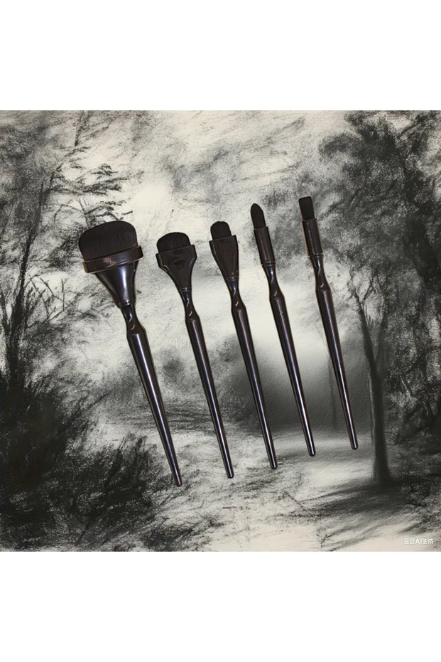 5Pcs Black Rendering Brush, Durable Watercolor Paint Brush for Charcoal, Pastel, and Embossing - Ide