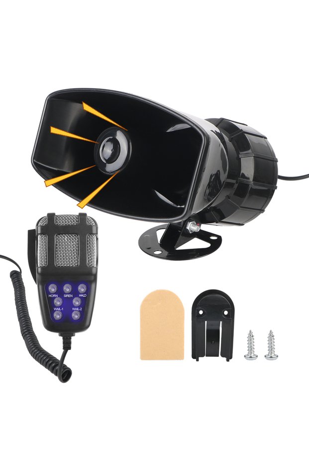 12V Police Siren Air Horn Speaker Multi-tone & Claxon Horn Car Warning Alarm Megaphone 120DB Loud 12