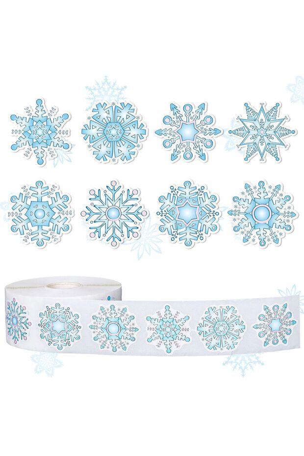 Blue-500pcs 500pcs/roll Blue Snowflake Merry Christmas Sticker Gift Envelope Sealing Label Decoratio