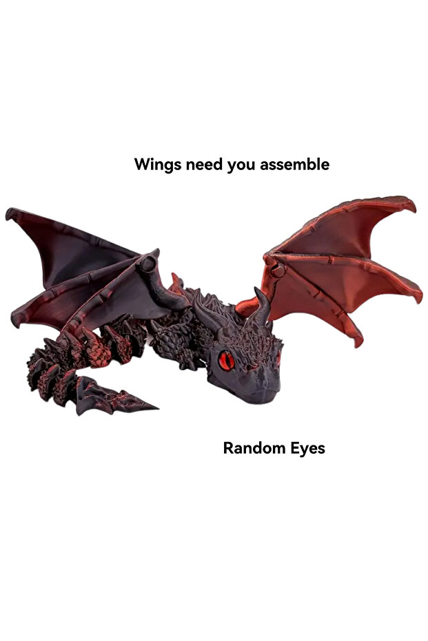 Burgundy 1pc 3D Printed Winged Carriage Dragon Figurine With Random Eyes, Art Deco Resin Dragon Scul