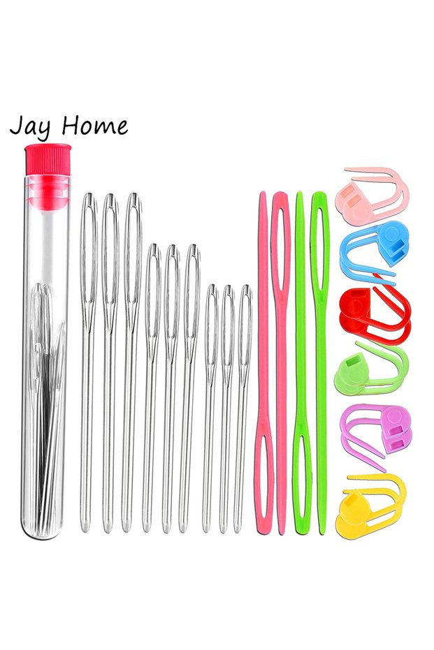 Random Color A658 26Pcs Sewing Knitting Kits Large Eye Yarn Needles & Plastic Weaving Needles & Cro