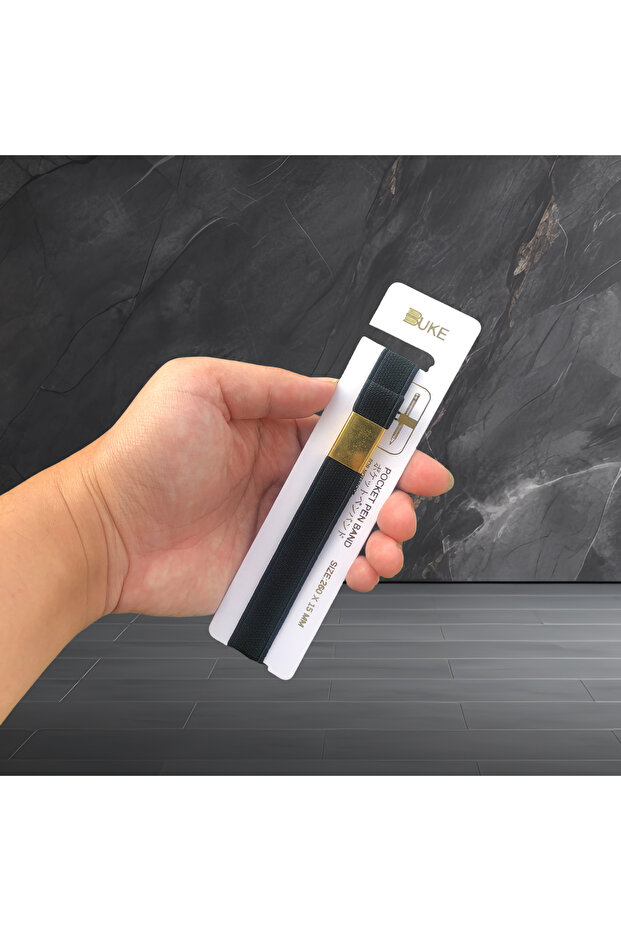1pc Black 1 PC Elastic Band Pen Holder With Gold Color Metal Buckle For Notebook, Reading Books, Pla