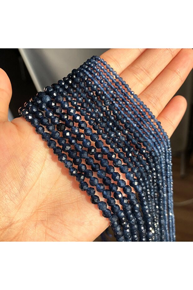 4mm(approx 91pcs) Blue Sapphire 2/3/4mm Blue Natural Faceted Stone Beads Loose Spacer Beads for Jewe