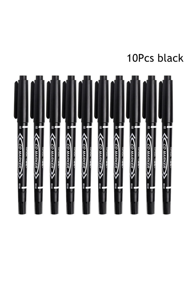 10Pcs black 10Pcs Double-Tip Permanent Paint Marker Pens Black/Blue Ink for Plastic Wood Stone Metal