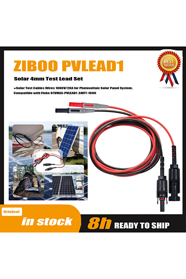 ZIBOO PVLEAD1 Solar to 4mm Test Lead Set, Solar Test Cables Wires 1000V/20A for Photovoltaic Solar P