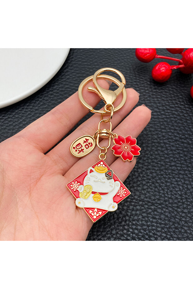 ER1909 Japanese Maneki-neko (Lucky Cat) Keychain, Japanese Style Koi Fish Car Key Pendant, Creative