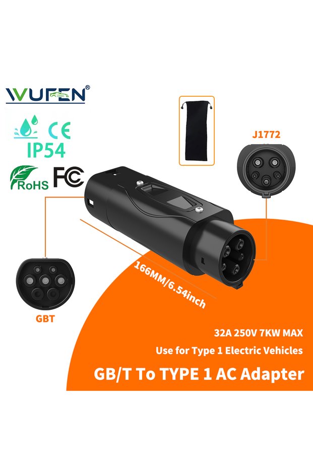 GBT to J1772 7KW WUFEN Global 32A Electric Vehicle Adapter Type1 to Type2 Charger AC Type2 to GB/T C
