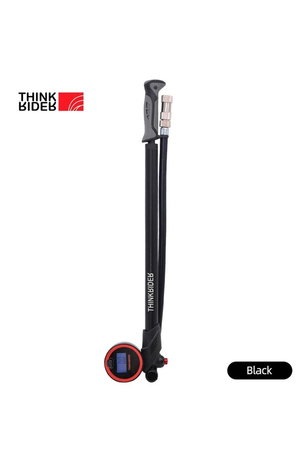 Black ThinkRider Portable High-pressure 300psi Bike Air Pump with Digital Gauge & Rear Suspension Sh