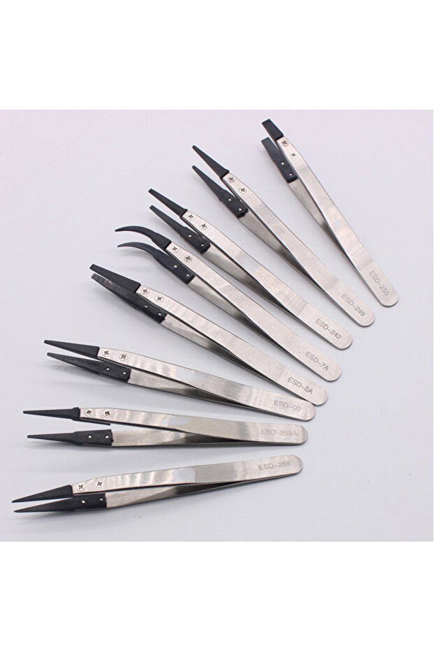 8 piece set 8 piece set Set of 8/Anti-Static ESD Tweezers Replaceable Tweezers Tips Stainless Steel
