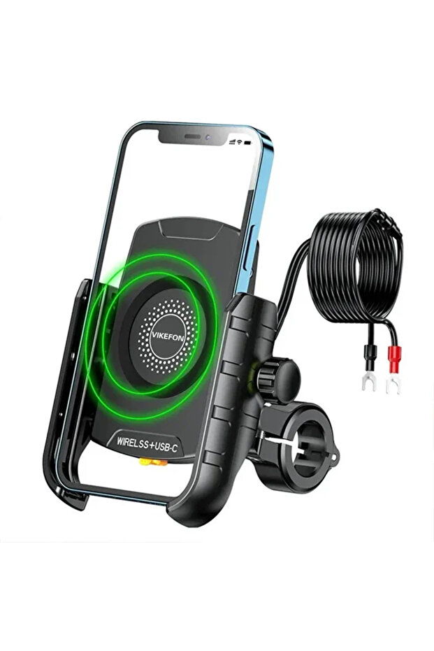 Black Motorcycle Phone Holder Wireless Charger Moto Motorbike Mirror Mobile Stand Support USB Fast W