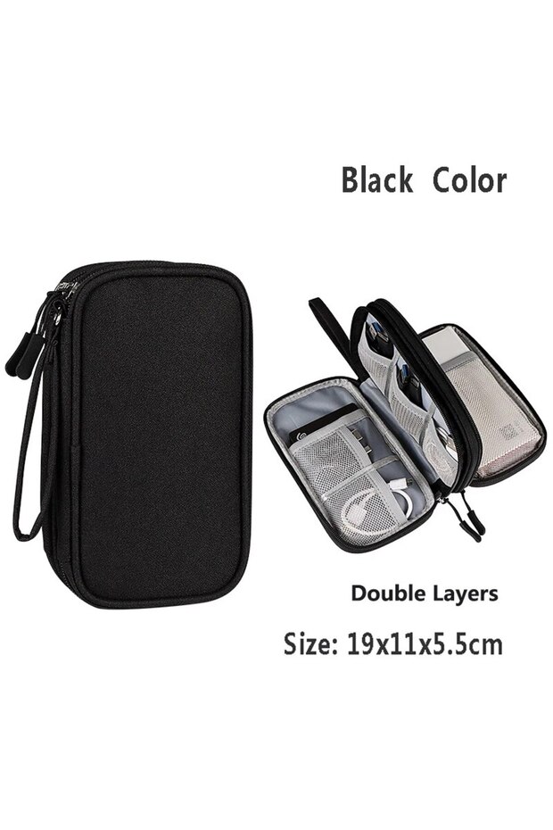 Double Layers Data Cable Storage Bag Waterproof Portable Carry Case Storage Bag Travel Organizer Ba