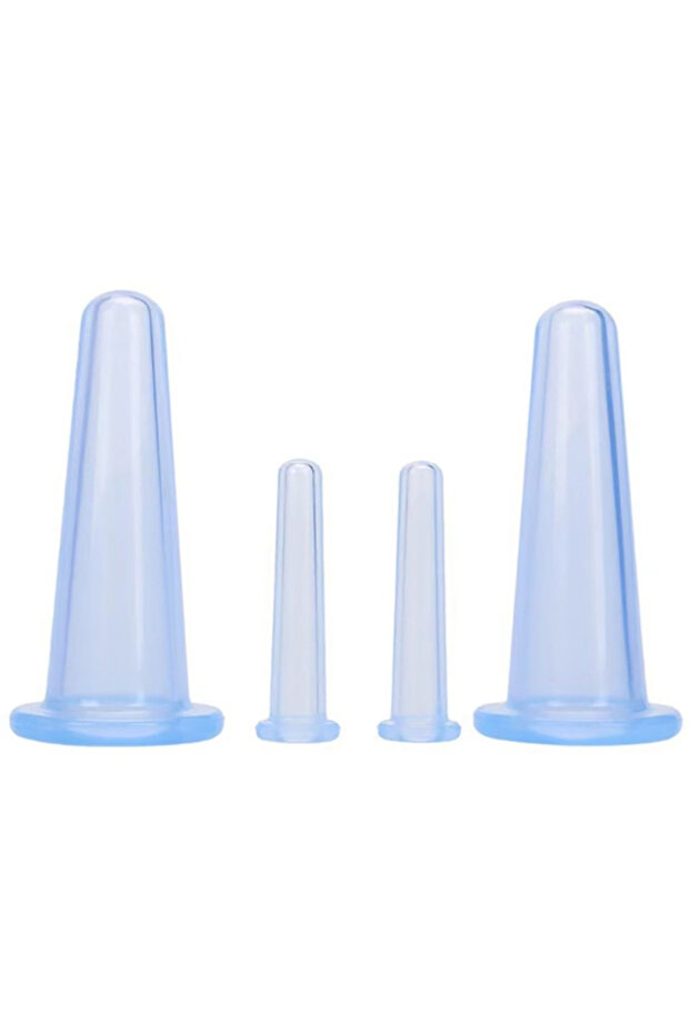 blue 4PCS Silicone Vacuum Cupping Massage Jars Anti Cellulite Massage Facial Suction Cups Face Neck