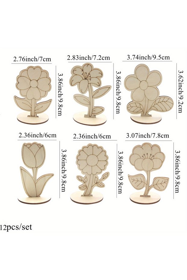 12pcs-mixed 12pcs/set Wooden Flower Table Ornament Unpainted Rose/Lily Wooden Crafts for Home Celebr