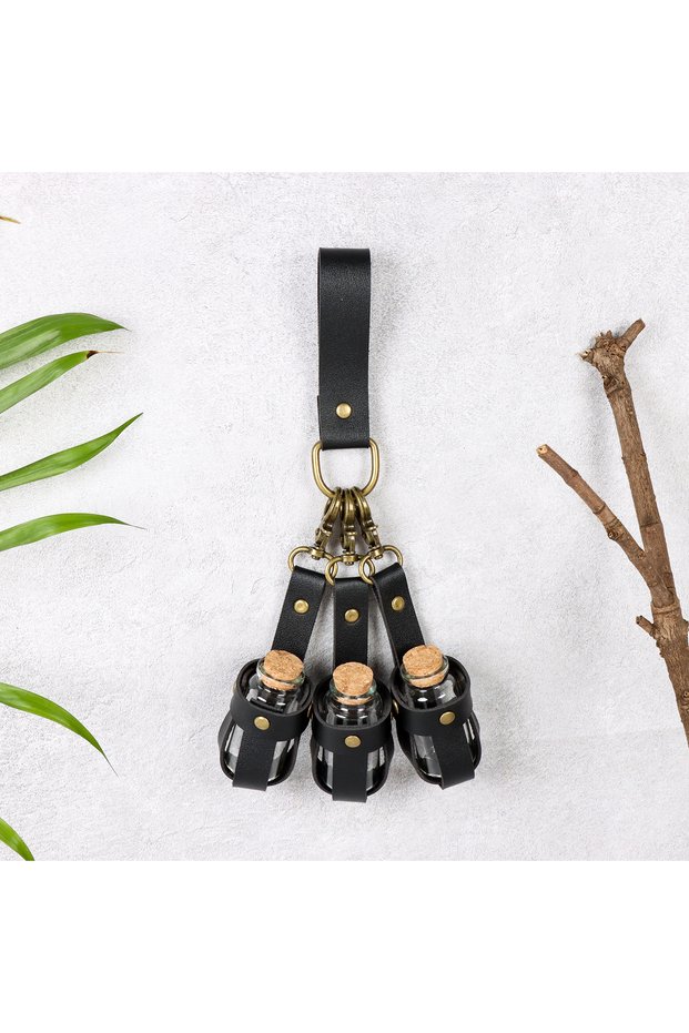 Option 2 StyleC Medieval Alchemy Vials PU Leather Strap with 3 Vials - Faux Potion Bottle Accessory