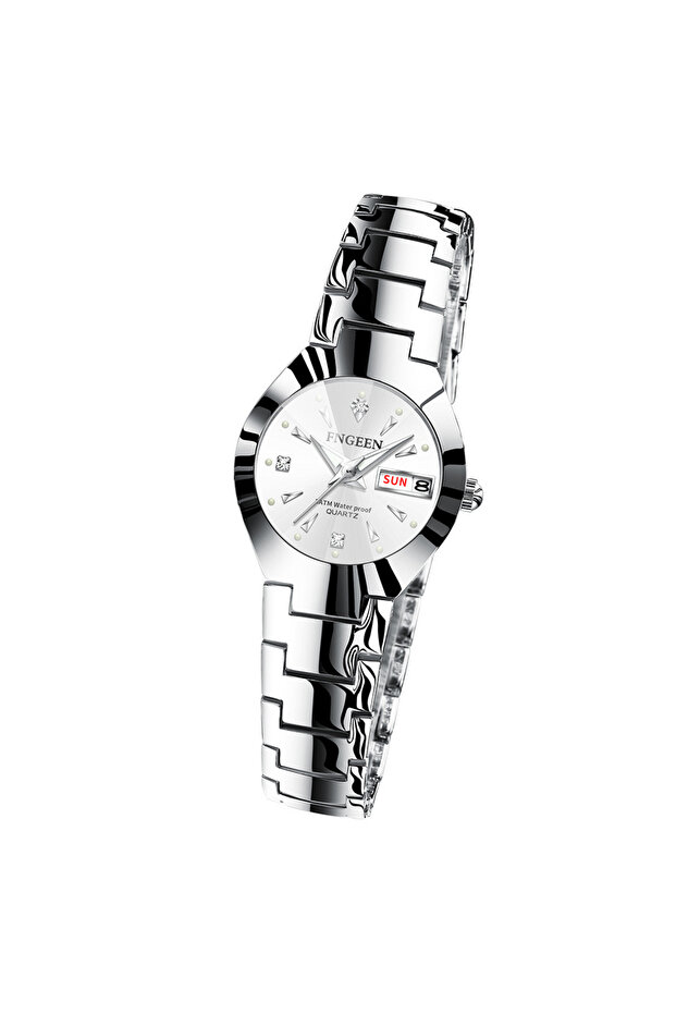 women-silver-white BINBOND Luxury Quartz Watches For Couple Luminous Waterproof Week Display Auto Da