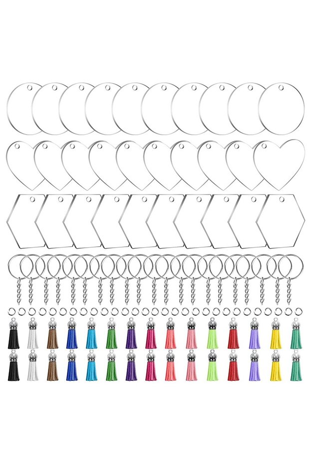 120pcs 120PCS Acrylic Blank Keychain Decoration Set With Colorful Leather Tassel For Custom Vinyl an