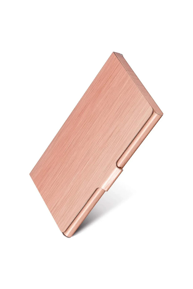 Rose Golden Premium Ultra Thin Stainless Steel Business Card Holder - Silver Metal Pocket Case for M
