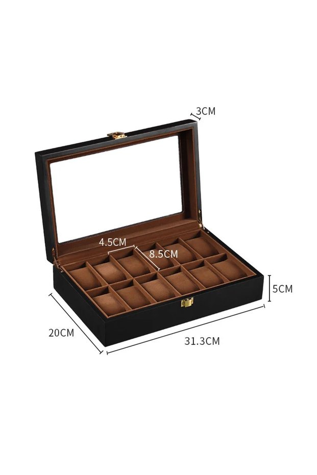 Black 12 Grids Wooden Watch Box Eco-Friendly Watch Storage Case with 1/2/3/5/6/10/12 Slots Travel Or