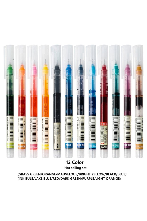 12 Color Hot slling 12 Color/set Student School Office Stationery Fine Nib Gel Pen Big Ink Capacity