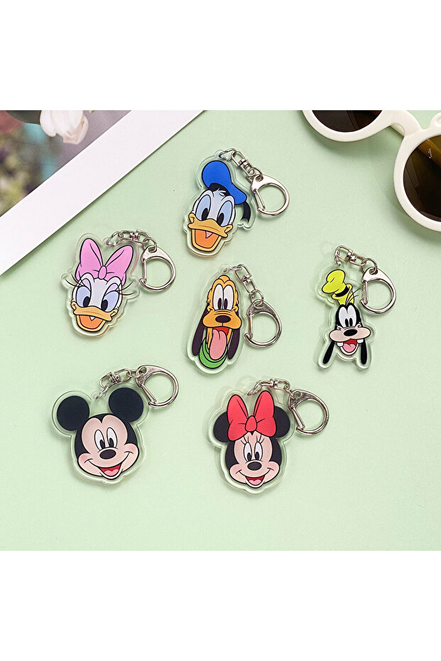 5 cm 7 1/6PCS Disney Characters Mickey Mouse Donald Duck Acrylic Car Keychain Accessories Bag Charm