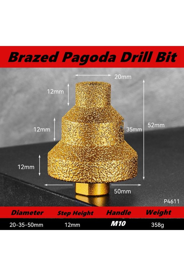 Style A Brazed Pagoda Drill Bit M10 Diamond Chamfer Router Tower Drill Tile Stone Rock Plate Drill R