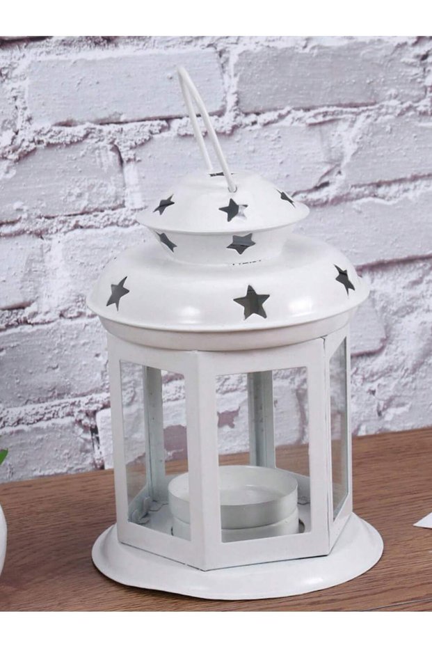 WHITE Decorative Lanterns High Vintage Style Hanging Lantern Metal Candle Holder for Indoor Outdoor