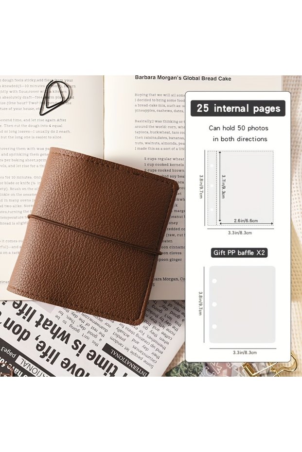 Dark Brown Mini Faux Leather Pocket Photo Album 25 Pages Album Photo Card Binder 3-Inch Photo Book L