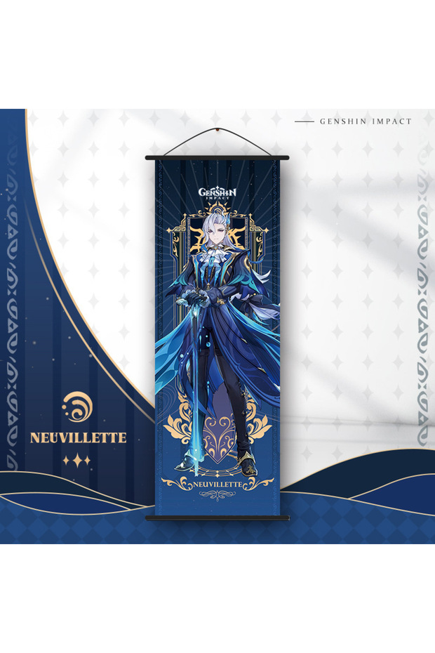 as shown neuvillette Genshin Impact Scroll Canvas Colombina Flins Arlecchino Cosplay Wall Hanging Po