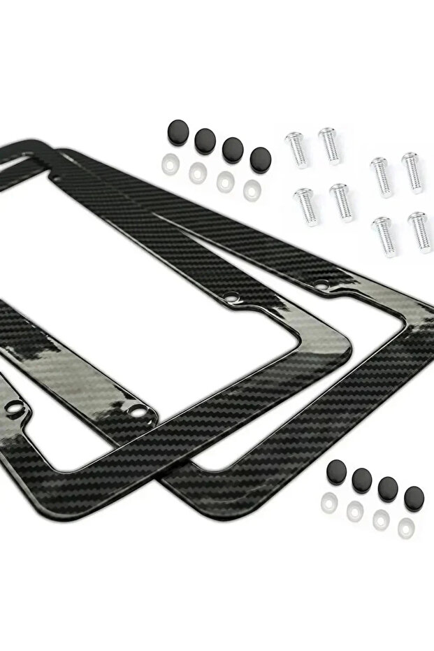 2pcs Black Carbon Fiber Pattern Plastic License Plate Frame Fiber Black Aluminum Metal Car Tag Holde