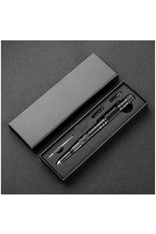 Black Portable Aluminum Alloy Tactical Pen Flashlight Screwdriver Bottle Opener EDC Tool Car Outdoor