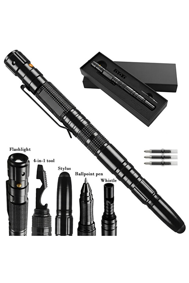 8-in-1 Portable Aluminum Alloy Tactical Pen Flashlight Screwdriver Bottle Opener EDC Tool Car Outdoo