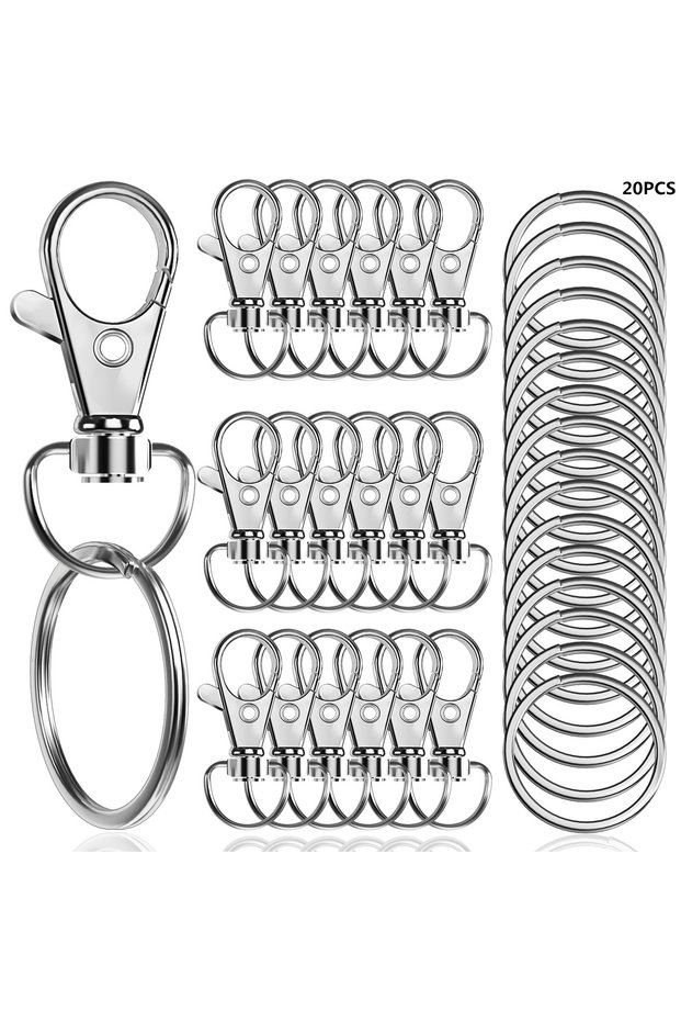 6 cm Silver 20pcs Swivel Lobster Clasp with Key Ring 10pcs Key Chain 10pcs Key Ring Lanyard Clip Key