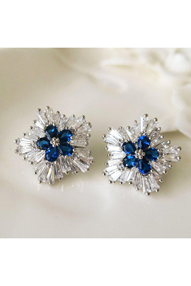 LA1720-1 Gorgeous Blue Cubic Zirconia Stud Earrings Engagement Wedding Party Accessories for Women B