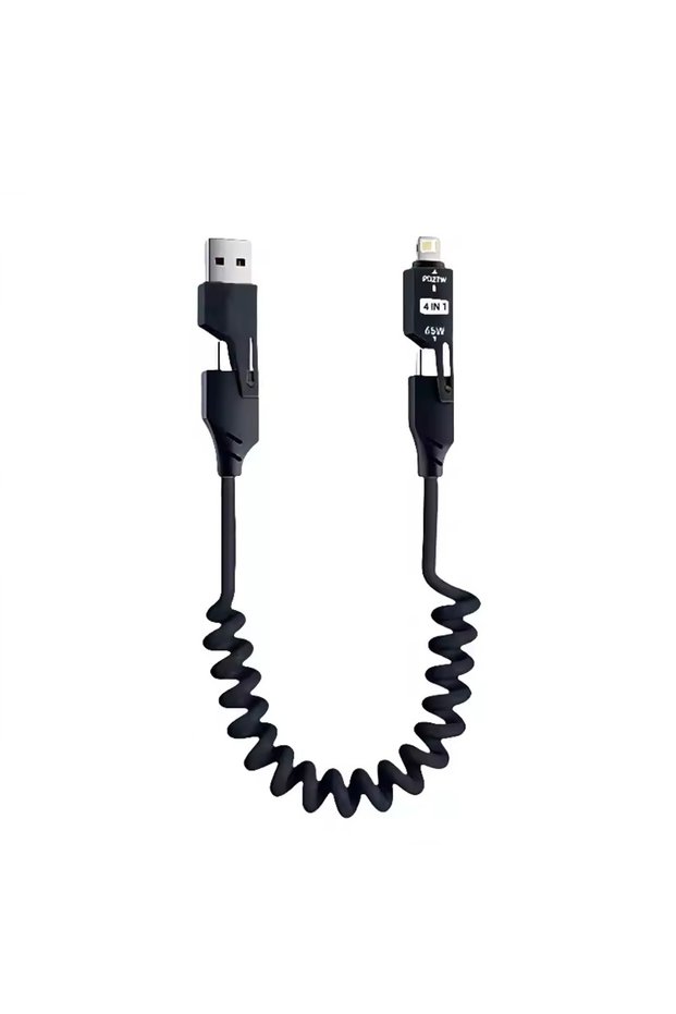 1.5m black 4 in 1 65W Spring Short Data Cable 6A USB Type C Spring Telescopic Quick Charger Wire Spr
