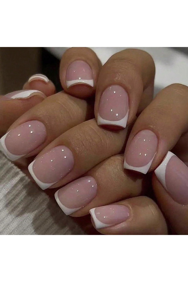 WHITE French Simple Style False Nails Short Round Fake Nails Full Cover Nail Tips for DIY for Salon