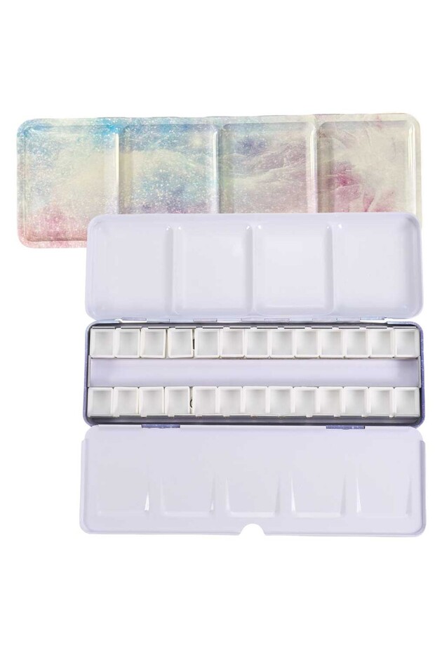 Star Empty Watercolor Palette, Metal Watercolor Tin with 26pcs Half Pans Paint Case with Lid Paint B